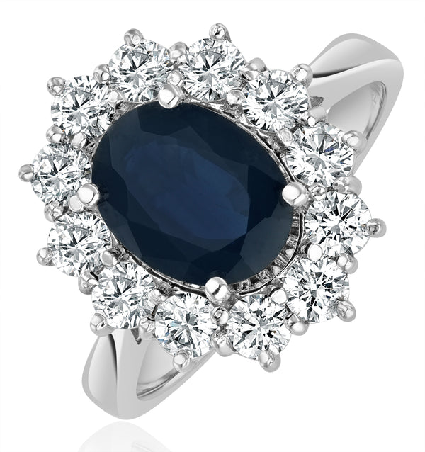 Sapphire 2.3ct And Diamond 1ct Cluster Ring in 18K White Gold